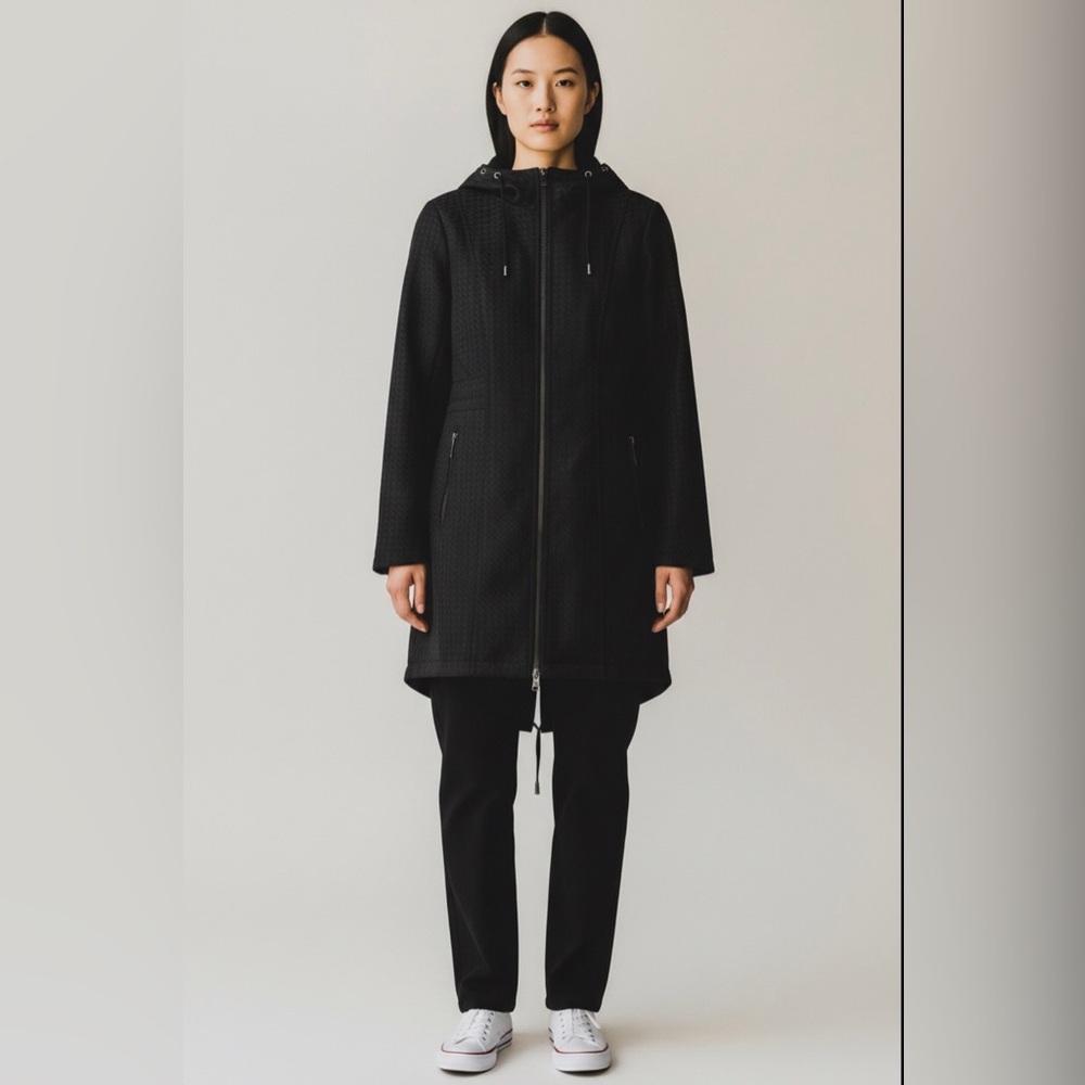 Michael Kors Faux Leather Black Hooded Utility Long Jacket